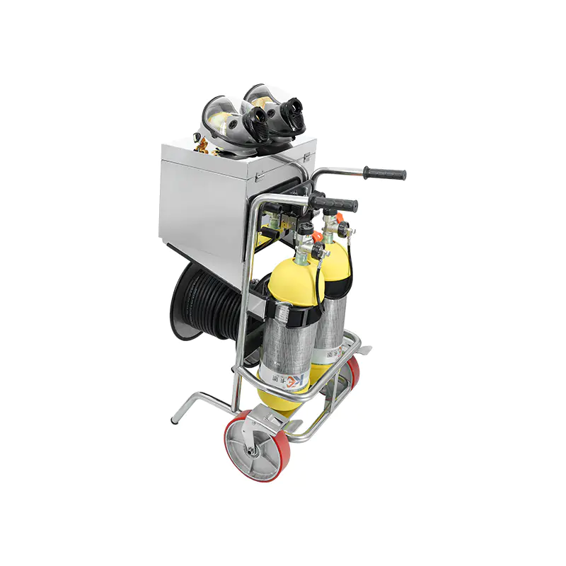 Troli stainless steel Mounted Mobile Gas Supply SCBA dengan rem kaki dua silinder